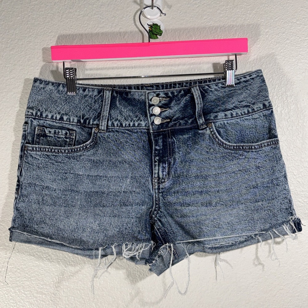 YMI High Waist Acid Wash Denim Shorts Size 11 30 Cowgirl Country Line Dancing